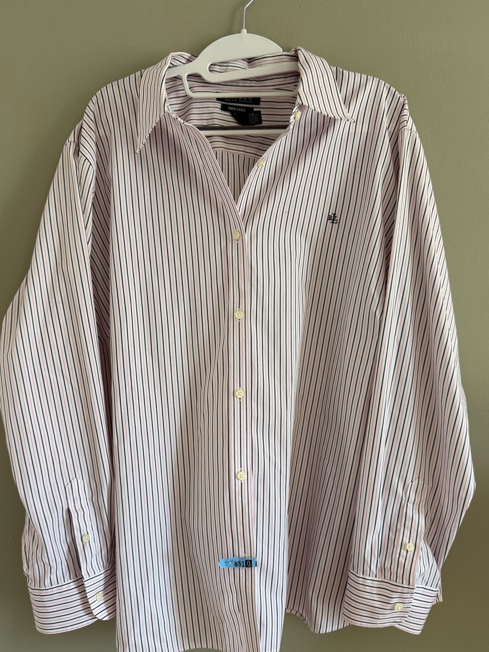 Ralph Lauren 3X Pink Black Striped Cotton Button Down Shirt Preppy Classic